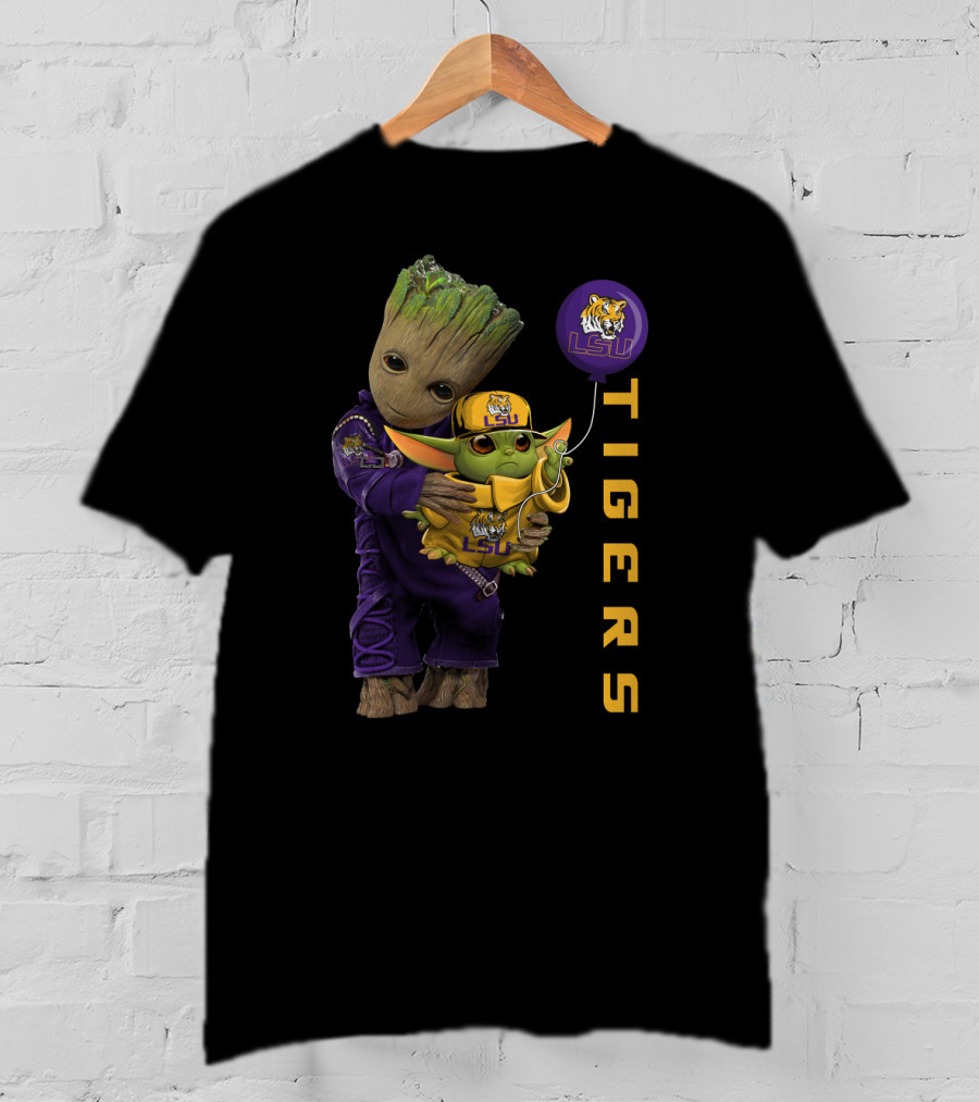 Groot And Baby Yoda Lsu Tigers Fan Gear T-Shirt