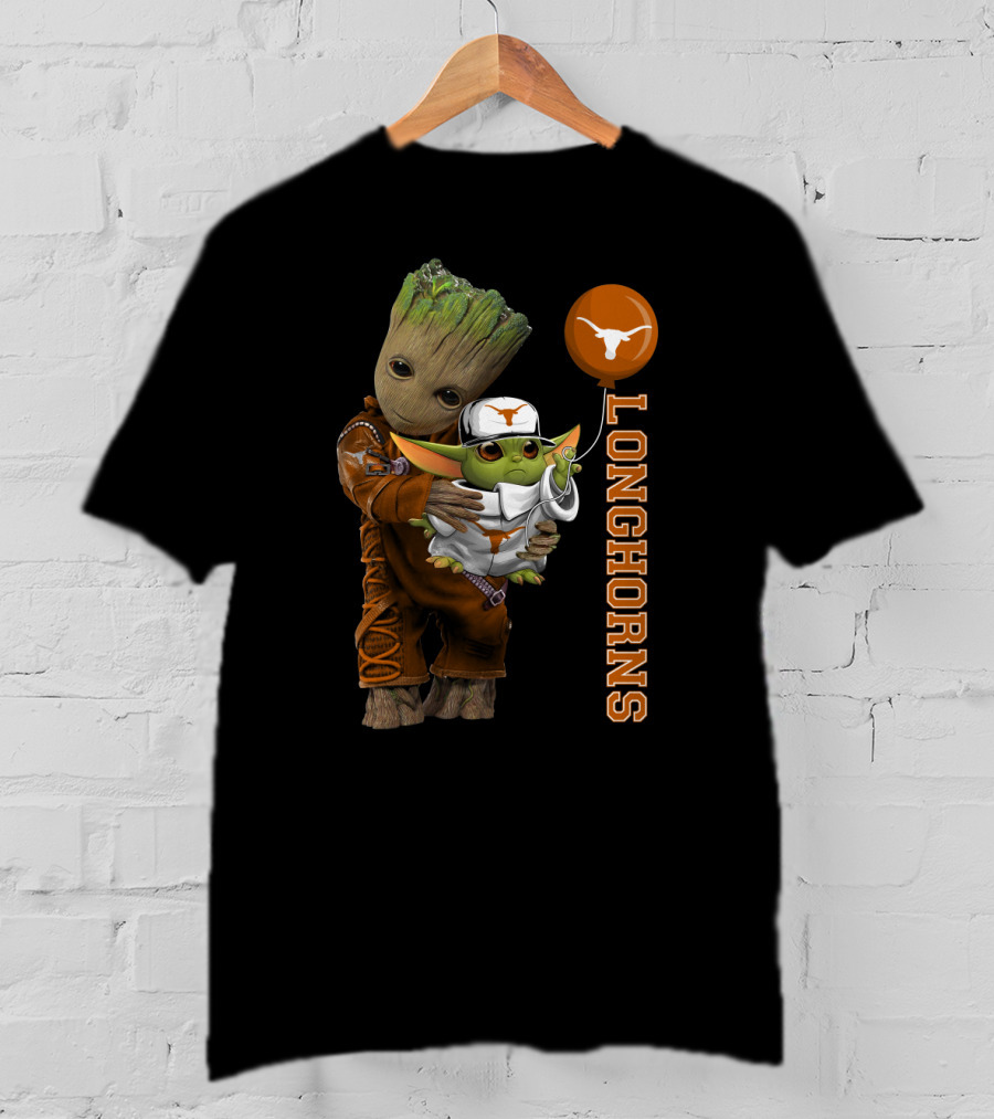G&Y Texas Longhorns Groot Baby Yoda Balloon T-Shirt