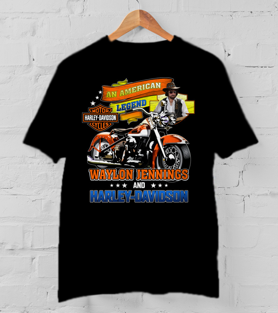 An American Legend Waylon Jennings And Harley Davidson Motor Cycles T-Shirt