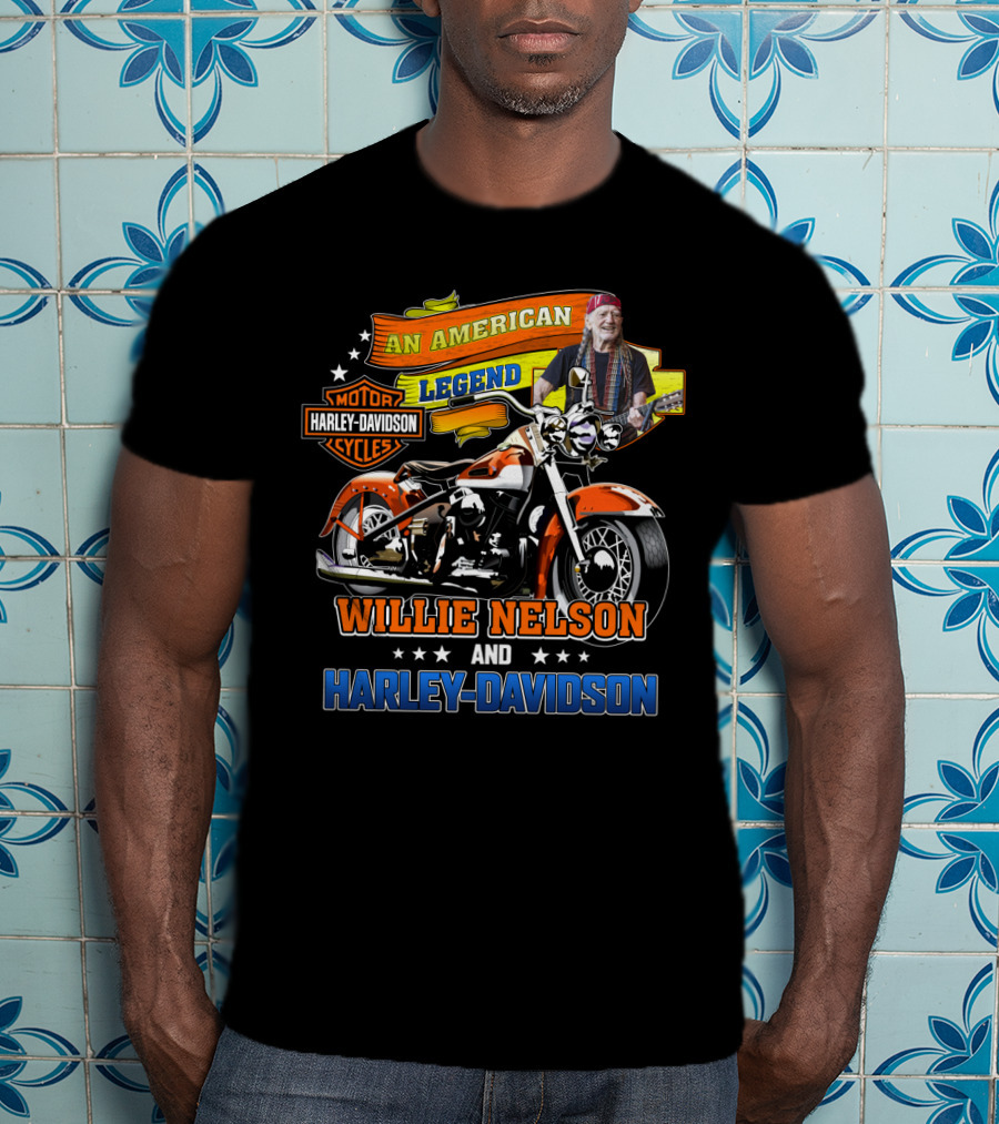 An American Legend Willie Nelson Harley Davidson Motor Cycles T-Shirt
