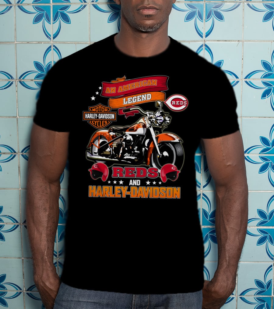An American Legend Cincinnati Reds Motor Harley Davidson Cycles T-Shirt