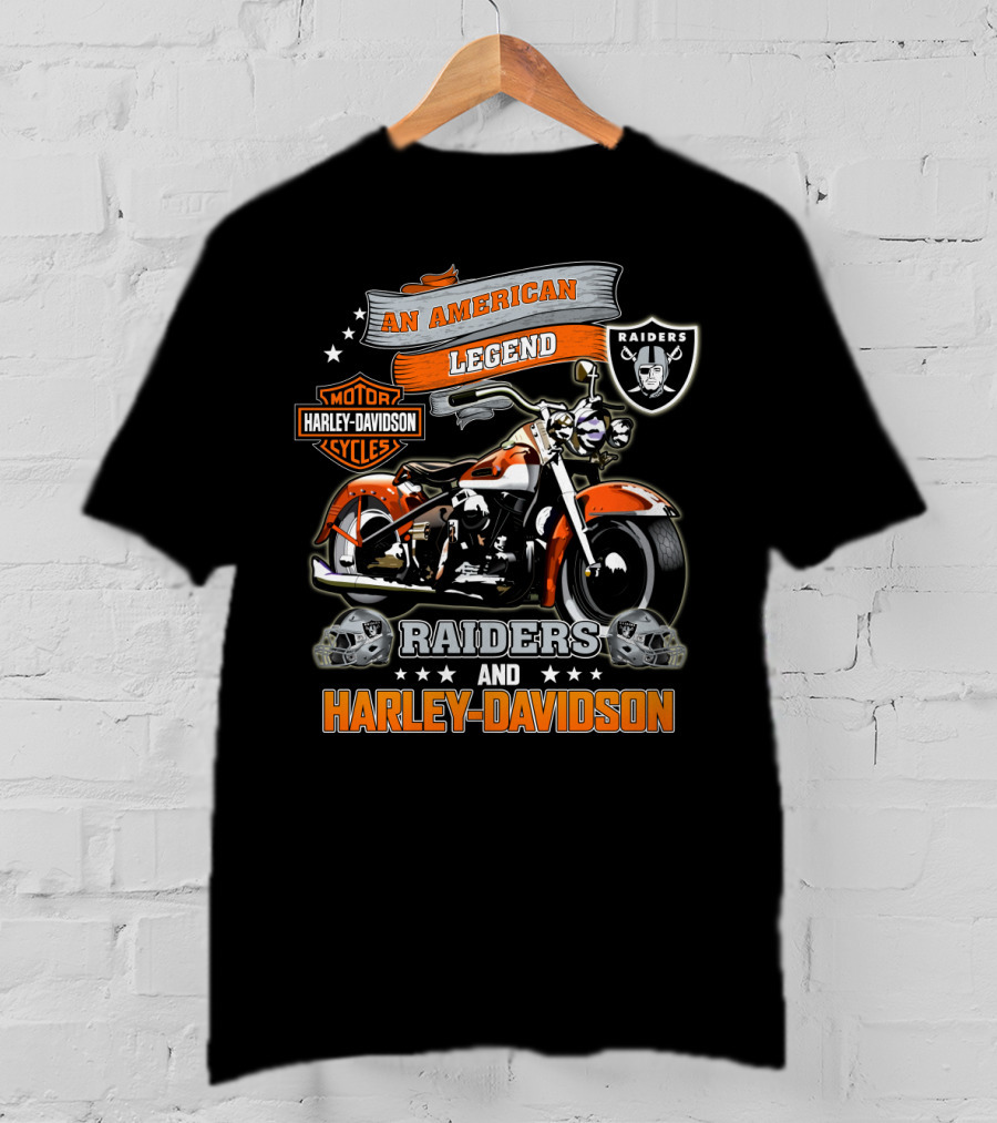 An American Legend Raiders And Harley Davidson Motorcycle Nfl Oakland Raiders And Harley Davidson Cycles T-Shirt