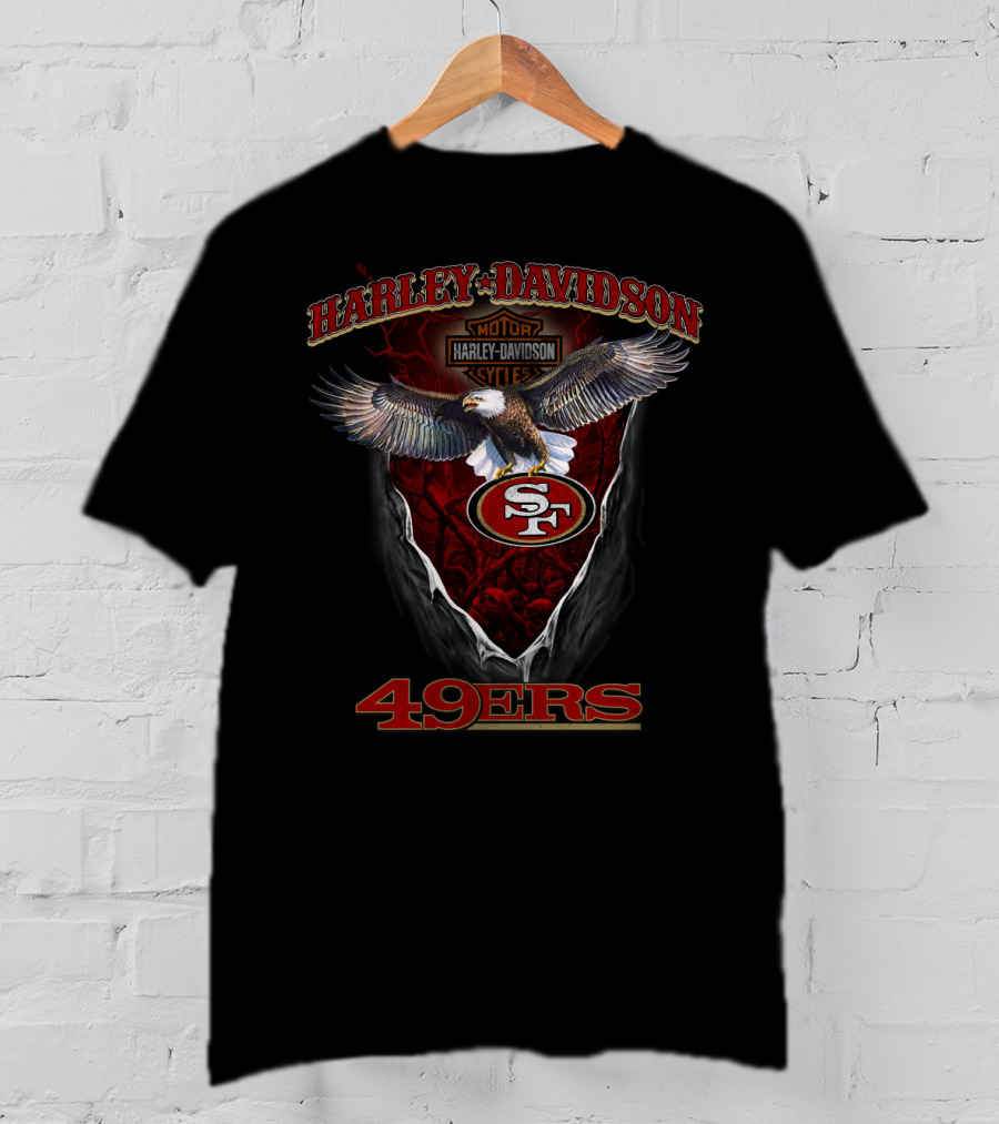 Harley Davidson San Francisco 49ers Eagle With Motor Shield T-Shirt
