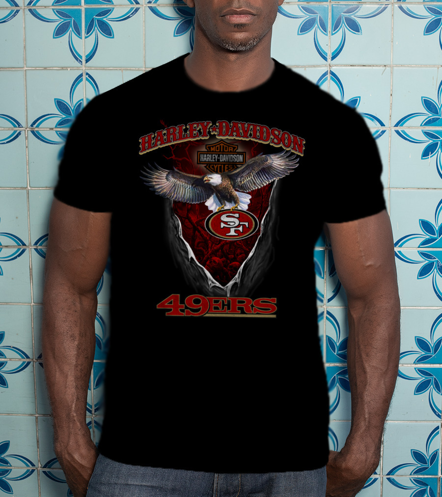 Harley Davidson San Francisco 49ers Eagle With Motor Shield T-Shirt