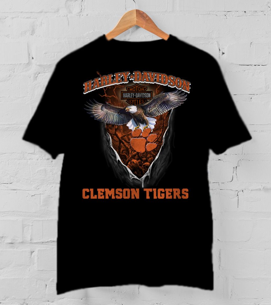 Harley Davidson Clemson Tigers Bald Eagle Paw T-Shirt