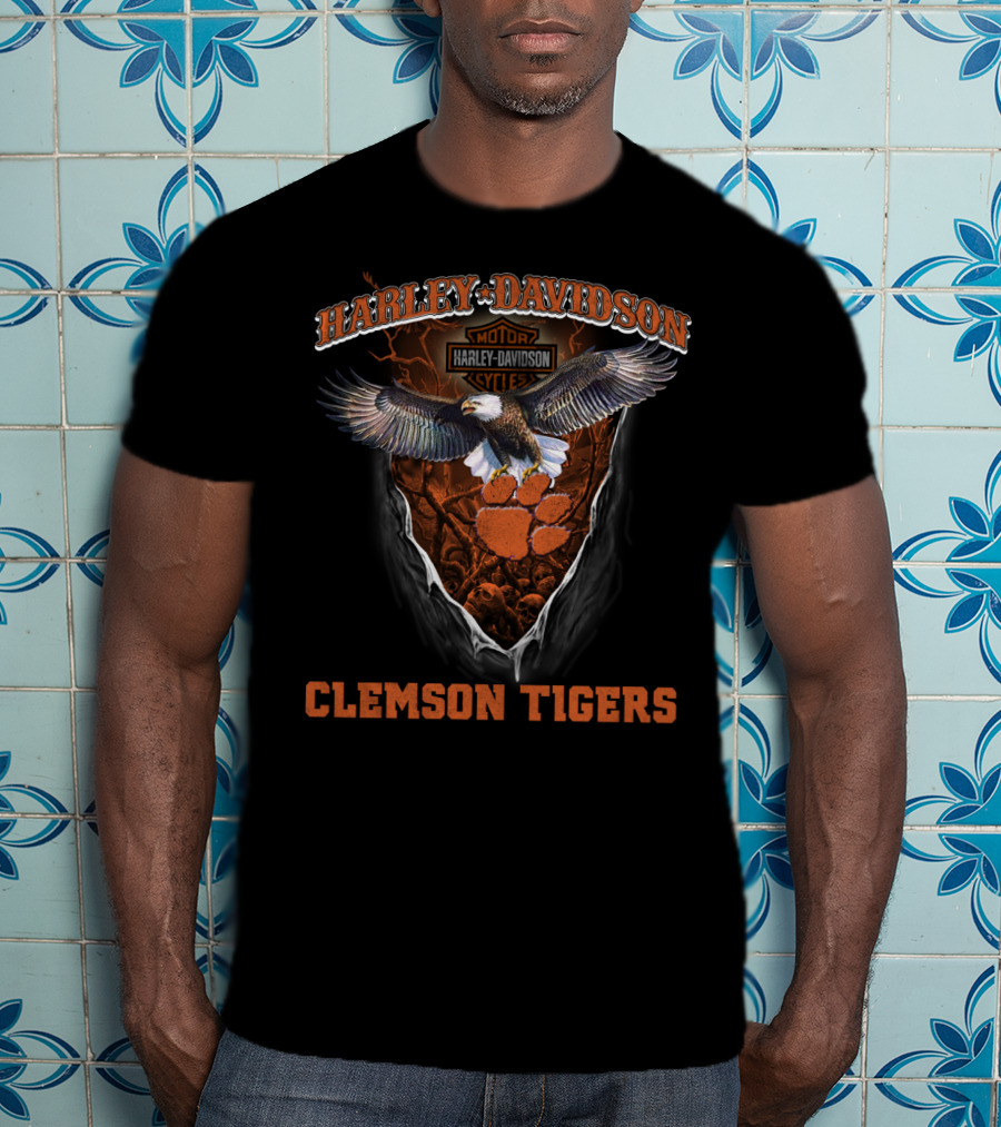 Harley Davidson Clemson Tigers Bald Eagle Paw T-Shirt