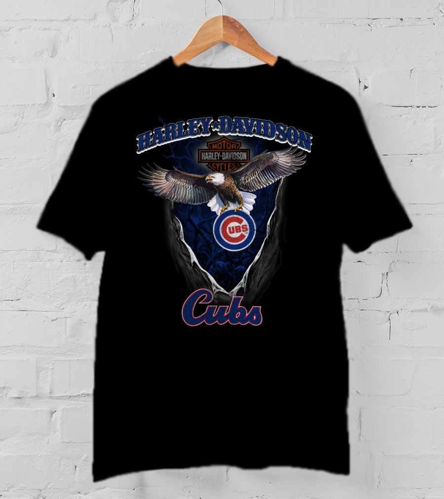 Harley Davidson Motor Cycles Chicago Cubs Eagle T-Shirt