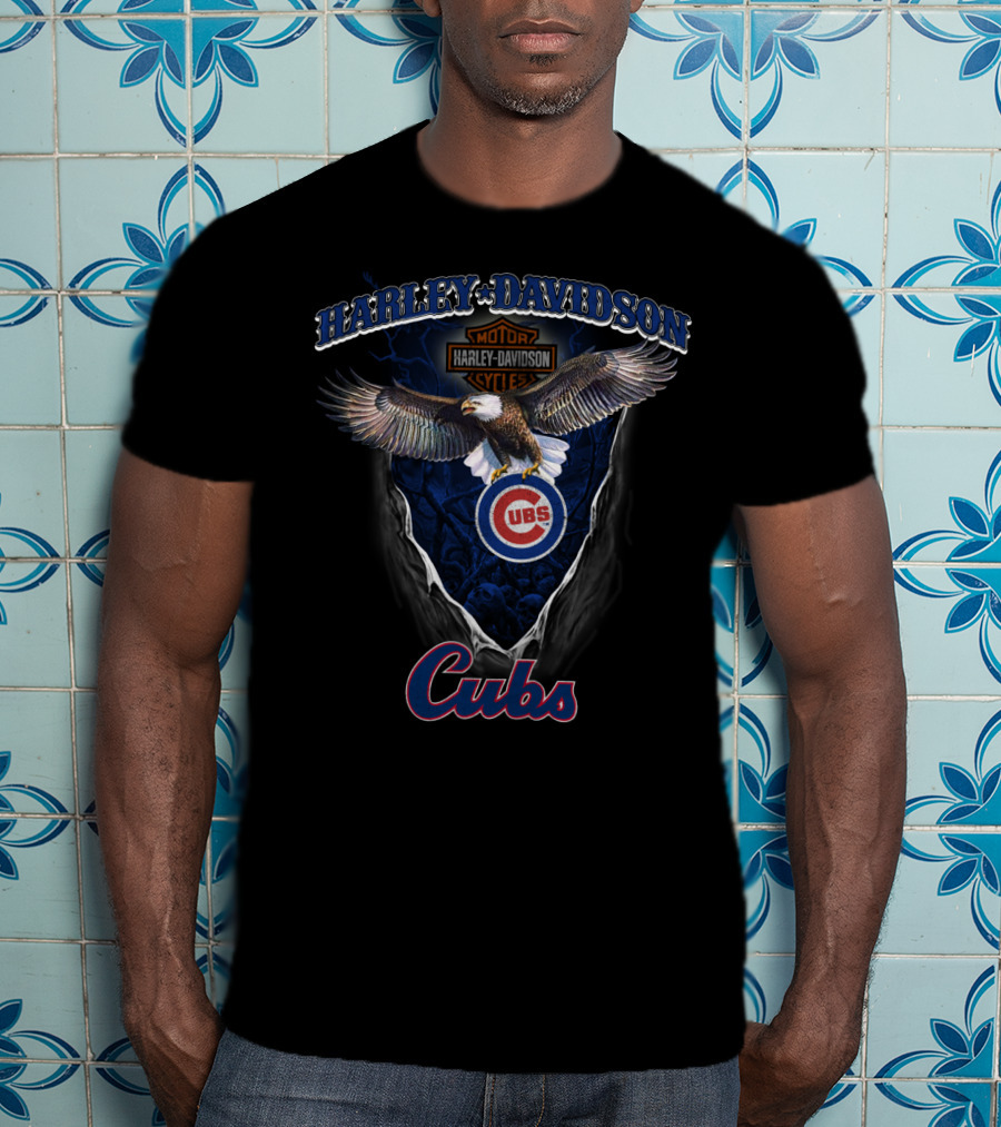 Harley Davidson Motor Cycles Chicago Cubs Eagle T-Shirt