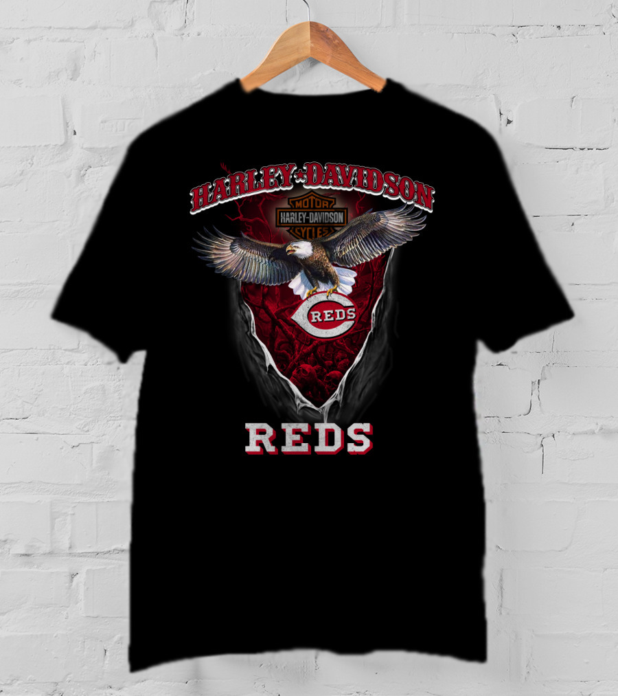 Harley Davidson Motorcycle Cincinnati Reds Eagle Logo Reds T-Shirt