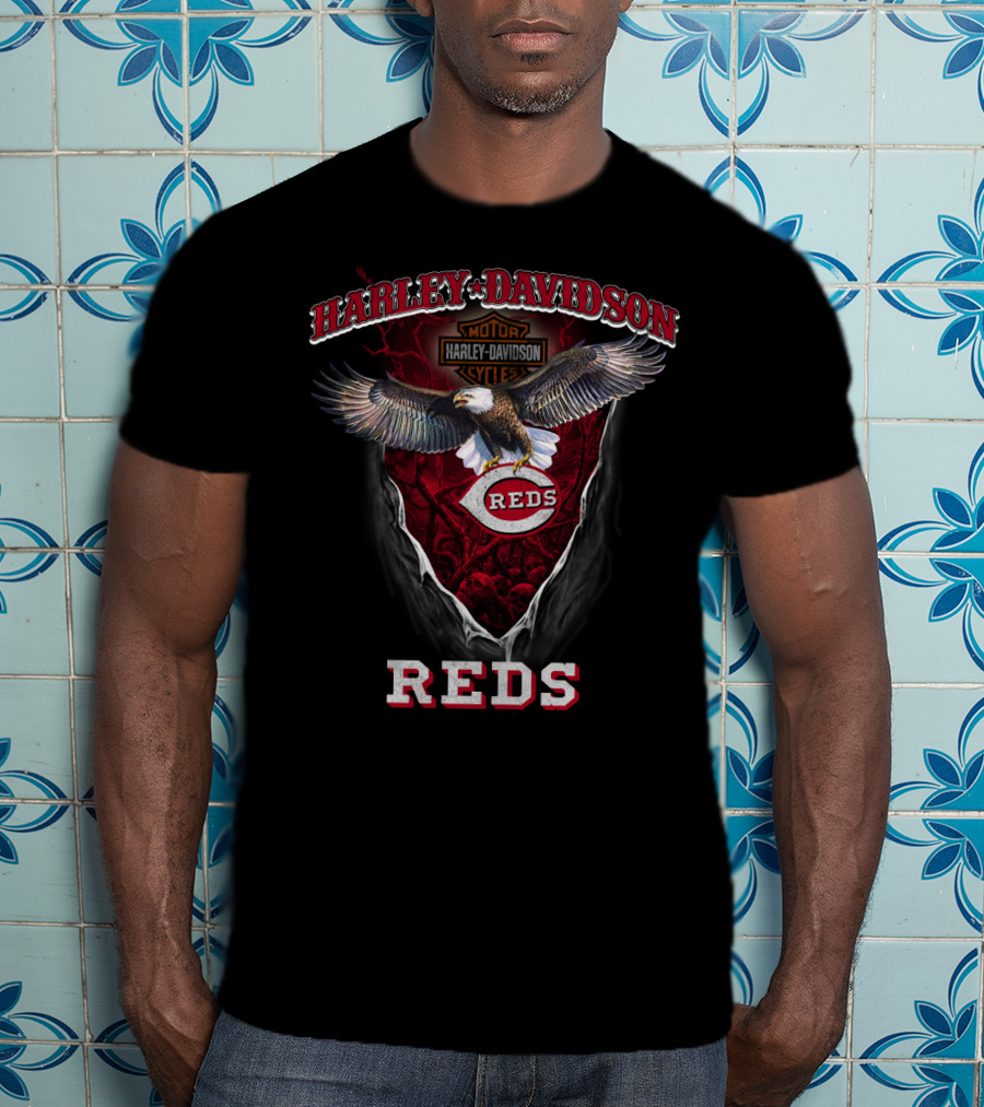 Harley Davidson Motorcycle Cincinnati Reds Eagle Logo Reds T-Shirt