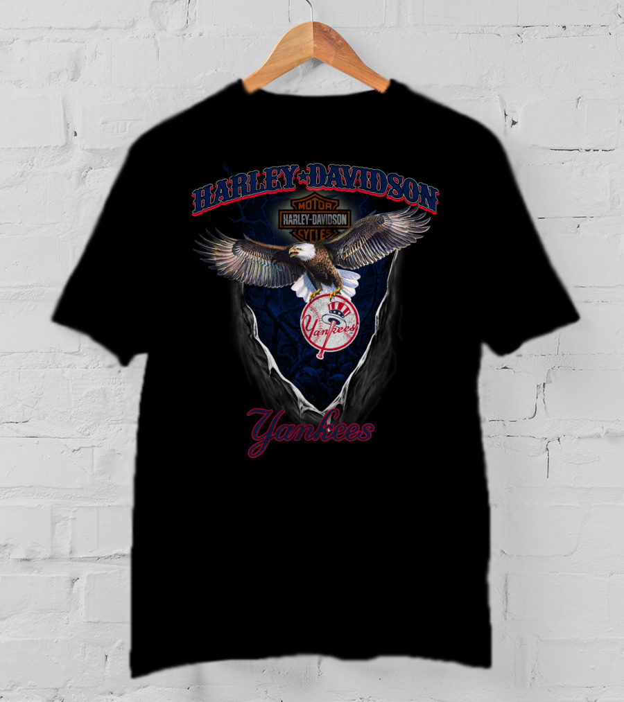 Harley Davidson Motorcycles New York Yankees Eagle T-Shirt