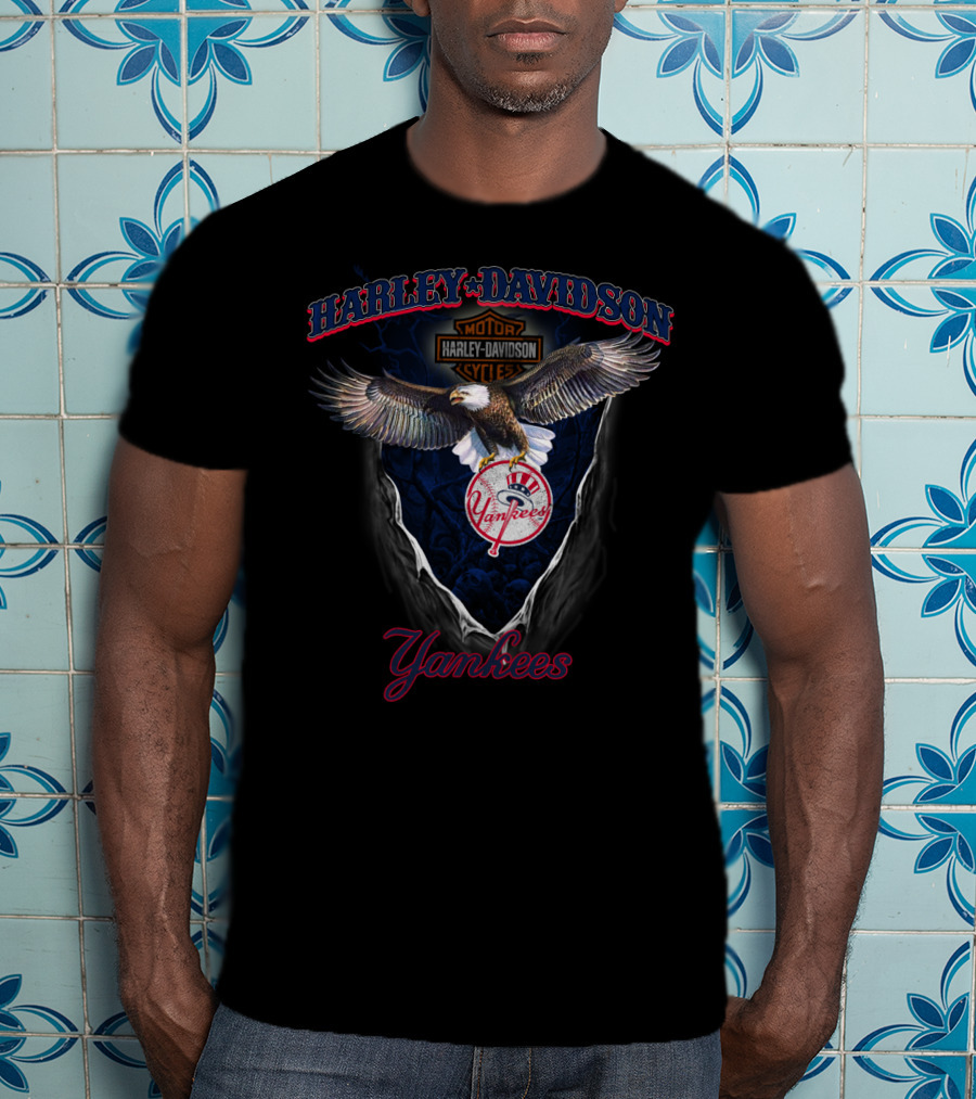 Harley Davidson Motorcycles New York Yankees Eagle T-Shirt