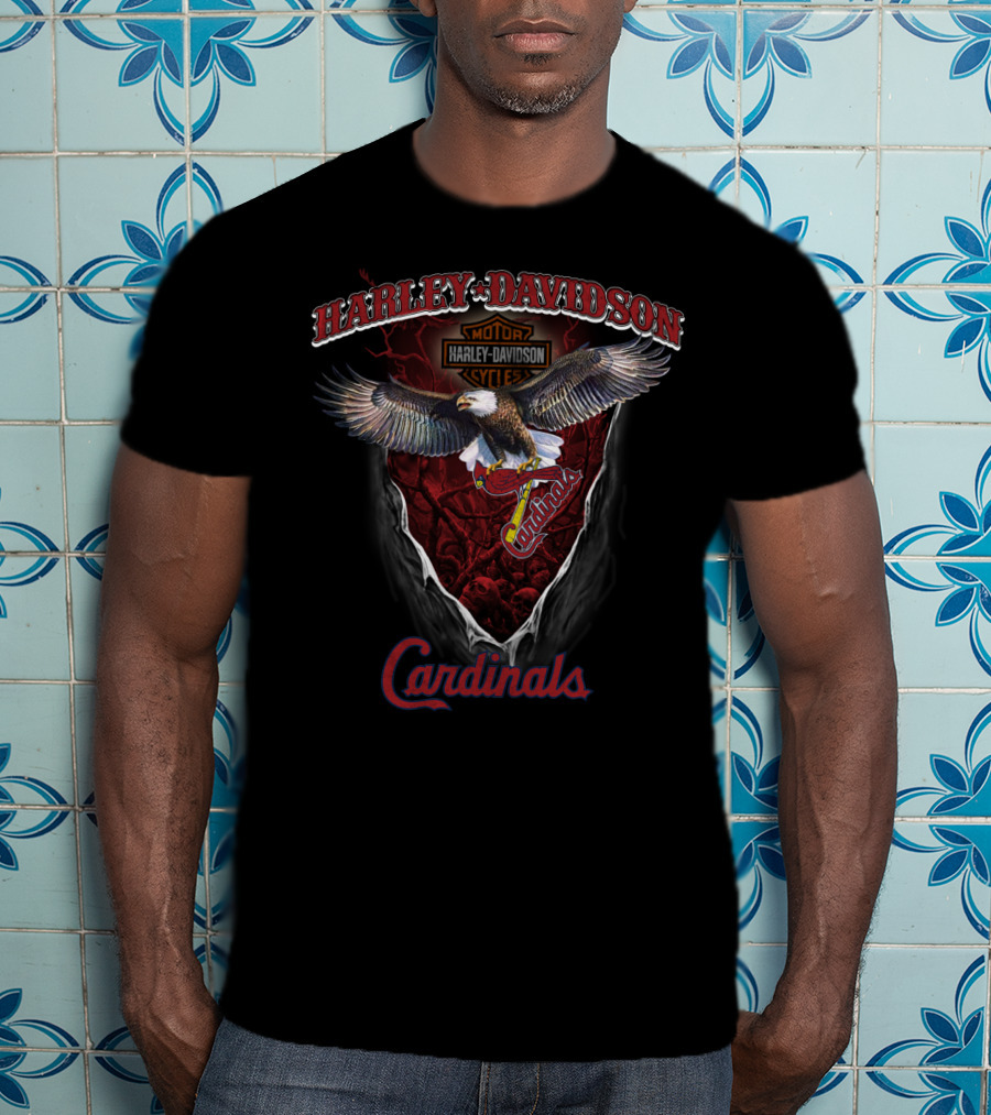 Harley Davidson St Louis Cardinals Motor Cycle Eagle T-Shirt