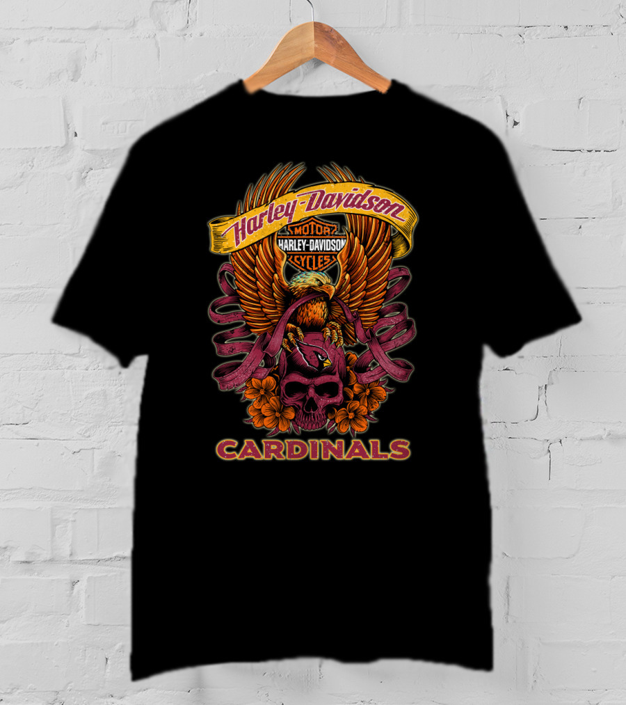 Harley Davidson Cardinals Motor Cycles Eagle Skull Flowers T-Shirt