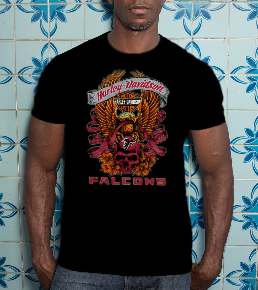 Harley Davidson Atlanta Falcons Eagle Skull T-Shirt