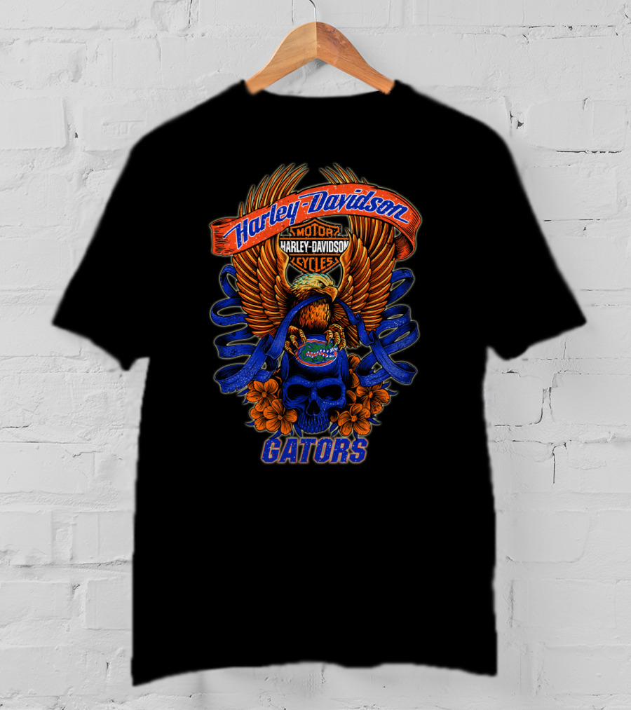 Harley Davidson Gators Florida Motorcycles Eagle Skull T-Shirt