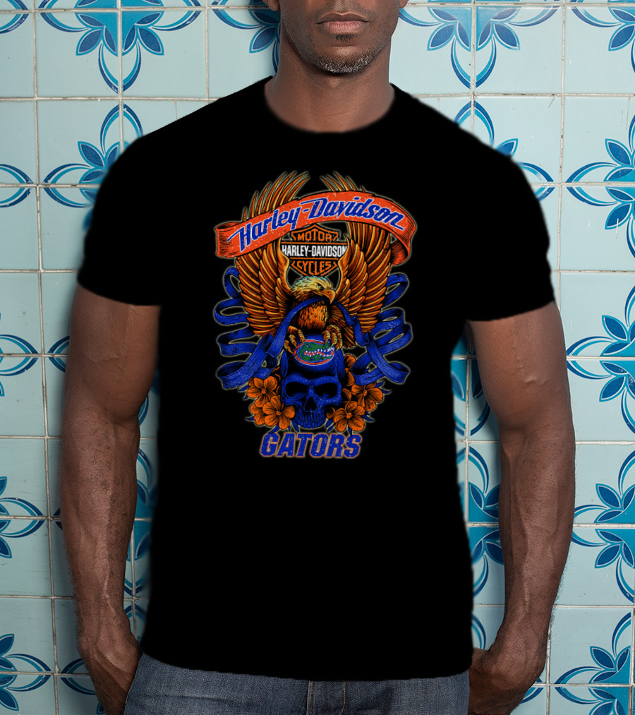 Harley Davidson Gators Florida Motorcycles Eagle Skull T-Shirt