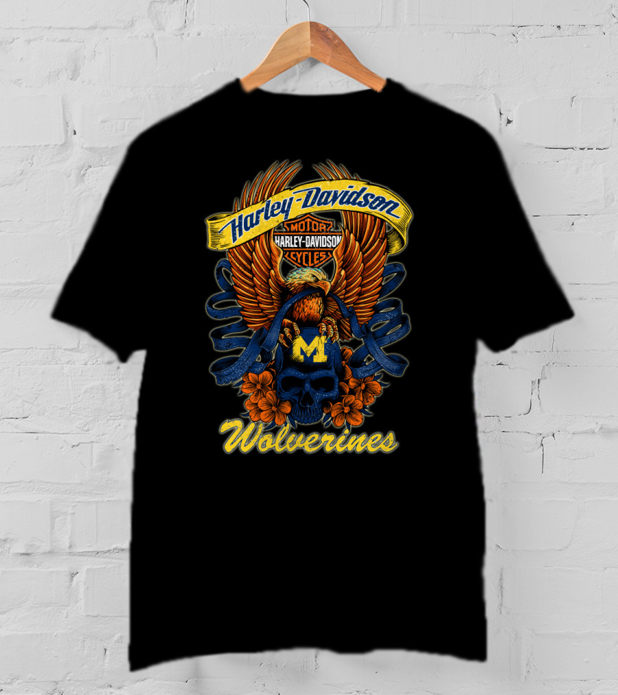 Wolverines Harley Davidson Michigan Motorcycles Eagle Skull T-Shirt