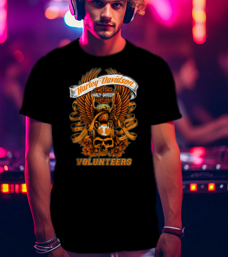 Harley Davidson Tennessee Volunteers Skull And Eagle T-Shirt