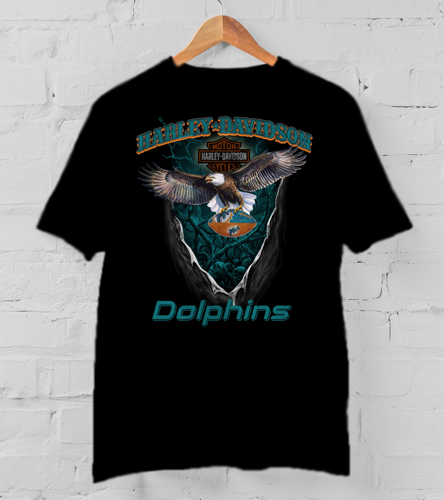 Harley Davidson Motor Cycles Dolphins Miami Nfl Eagle T-Shirt