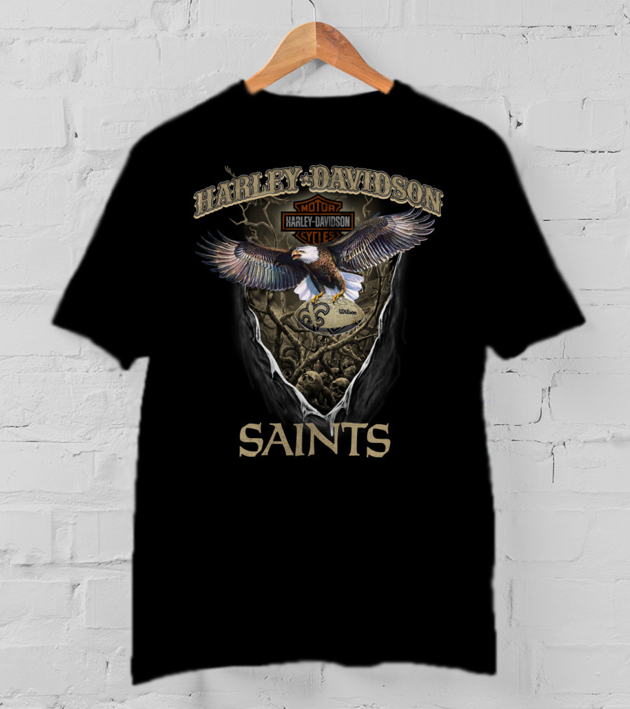Harley Davidson Motor Cycles Eagle New Orleans Saints T-Shirt