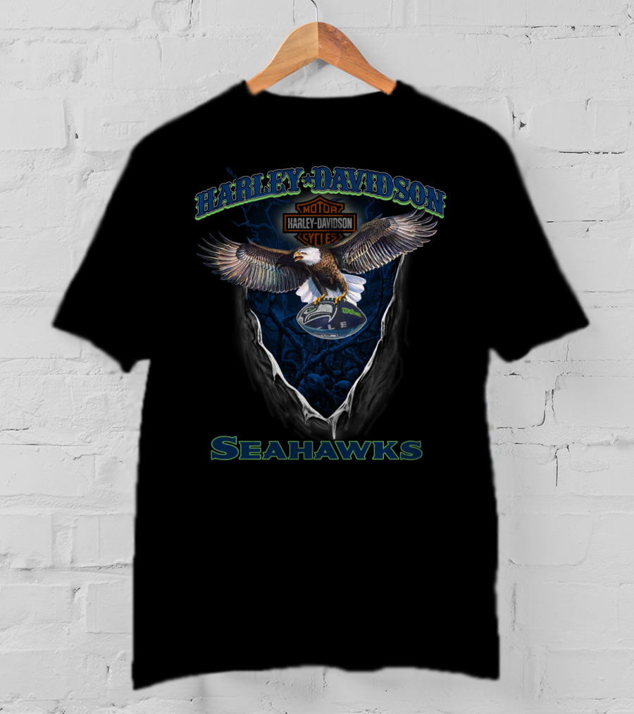 Harley Davidson Motor Cycles Seahawks Eagle T-Shirt