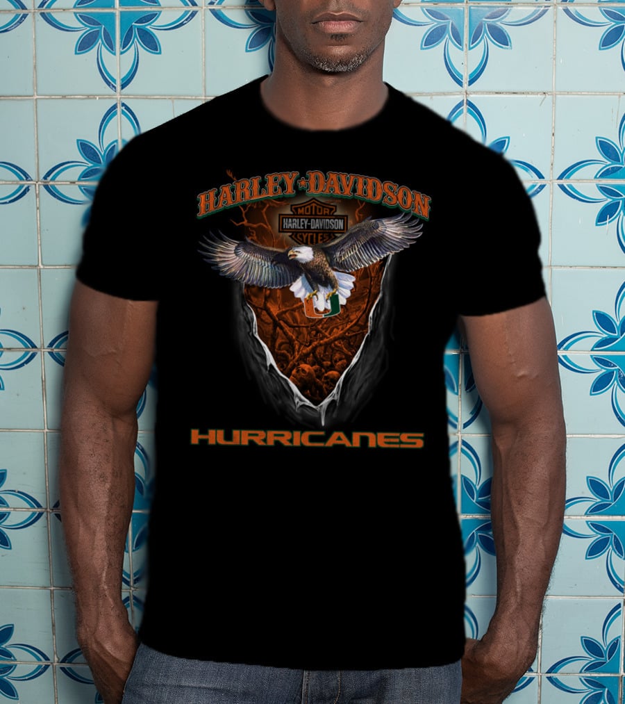 Harley Davidson Hurricanes Motorcycles Miami Logo Eagle T-Shirt