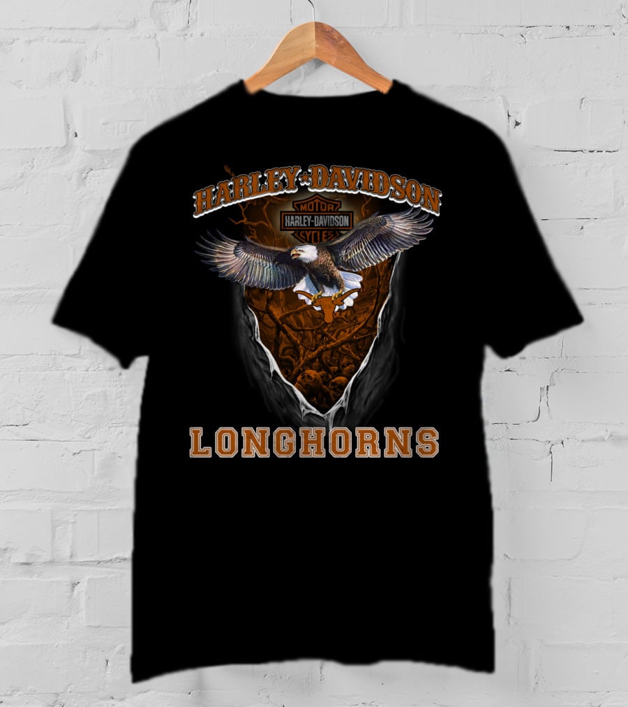 Harley Davidson Motorcycles Longhorns Eagle Motif T-Shirt