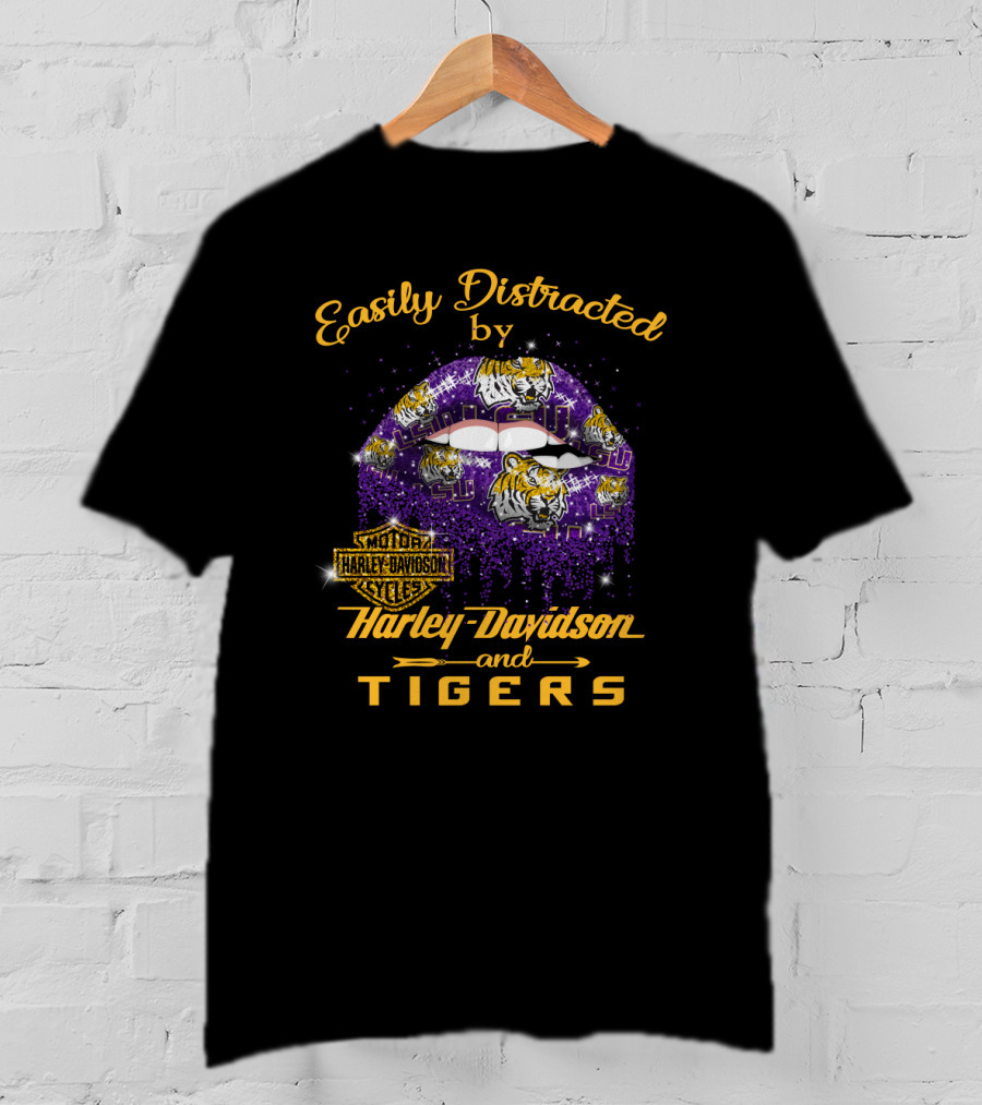 Easily Distracted By Harley Davidson And Lsu Tigers T-Shirt