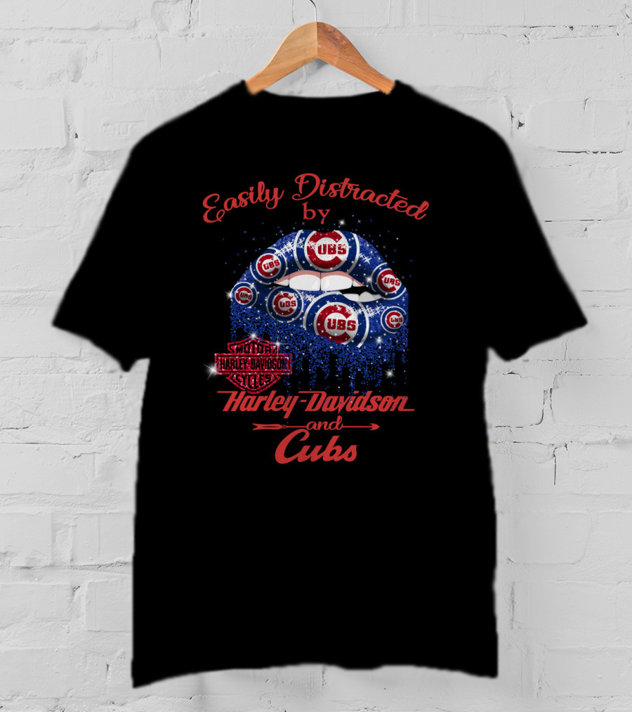 Easily Distracted By Harley Davidson And Cubs T-Shirt