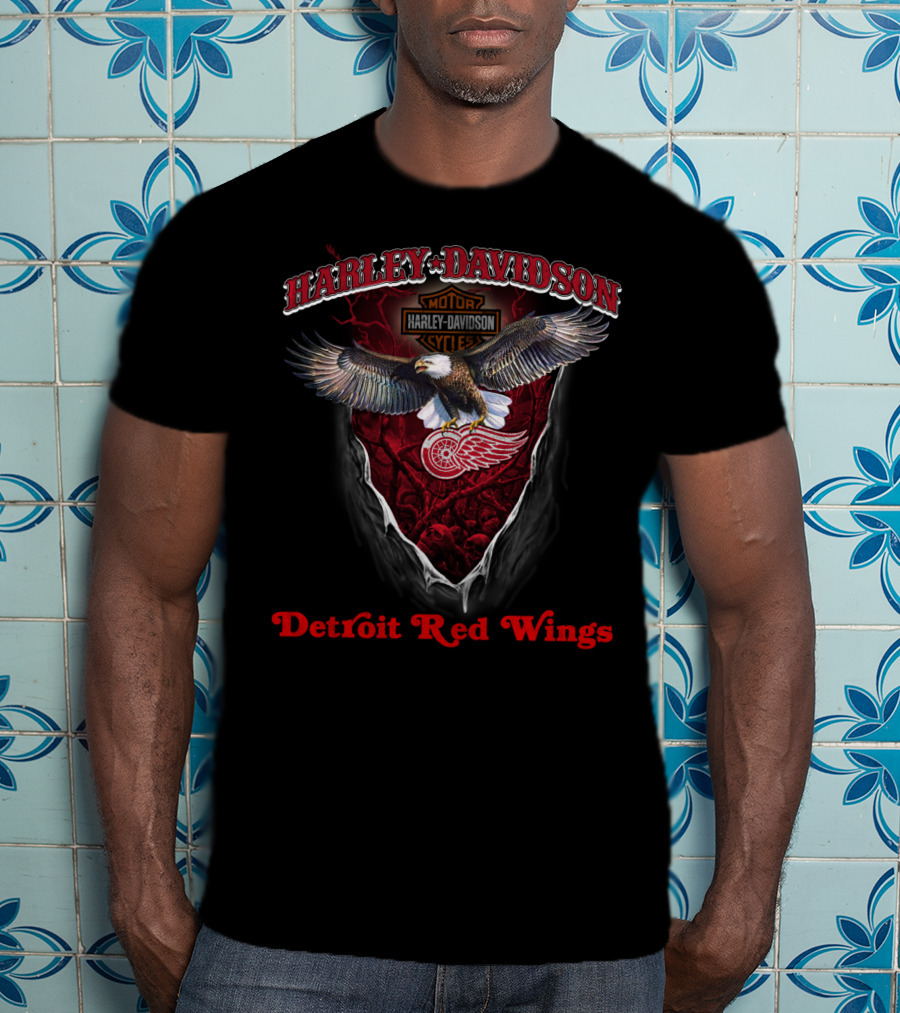 Harley Davidson Eagle Motor Detroit Red Wings T-Shirt