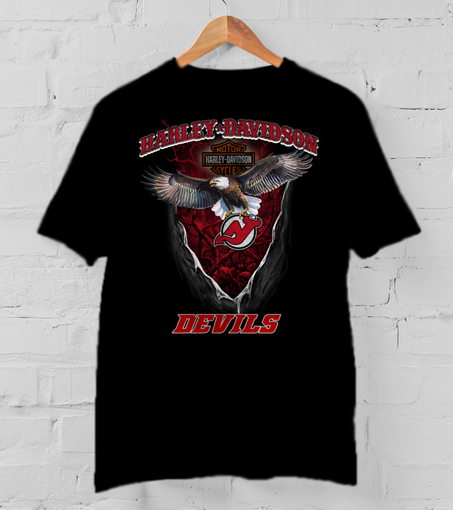 Harley Davidson Motorcycle New Jersey Devils Eagle T-Shirt