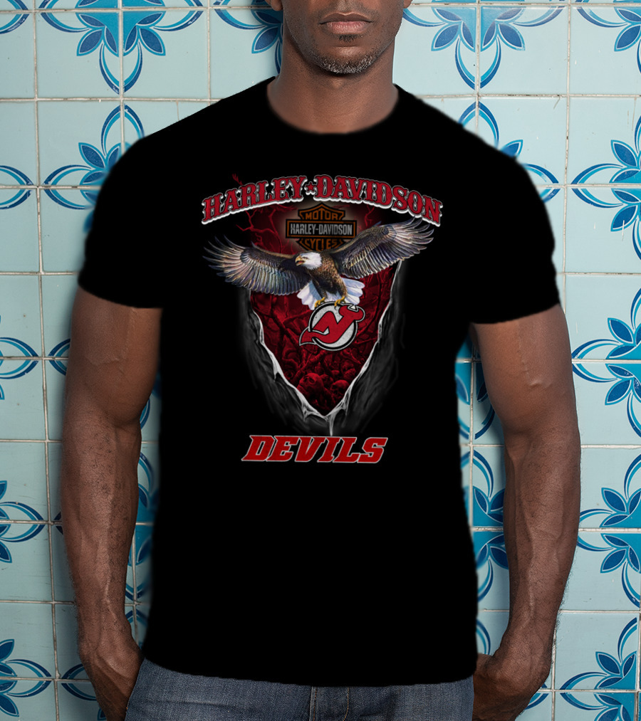 Harley Davidson Motorcycle New Jersey Devils Eagle T-Shirt