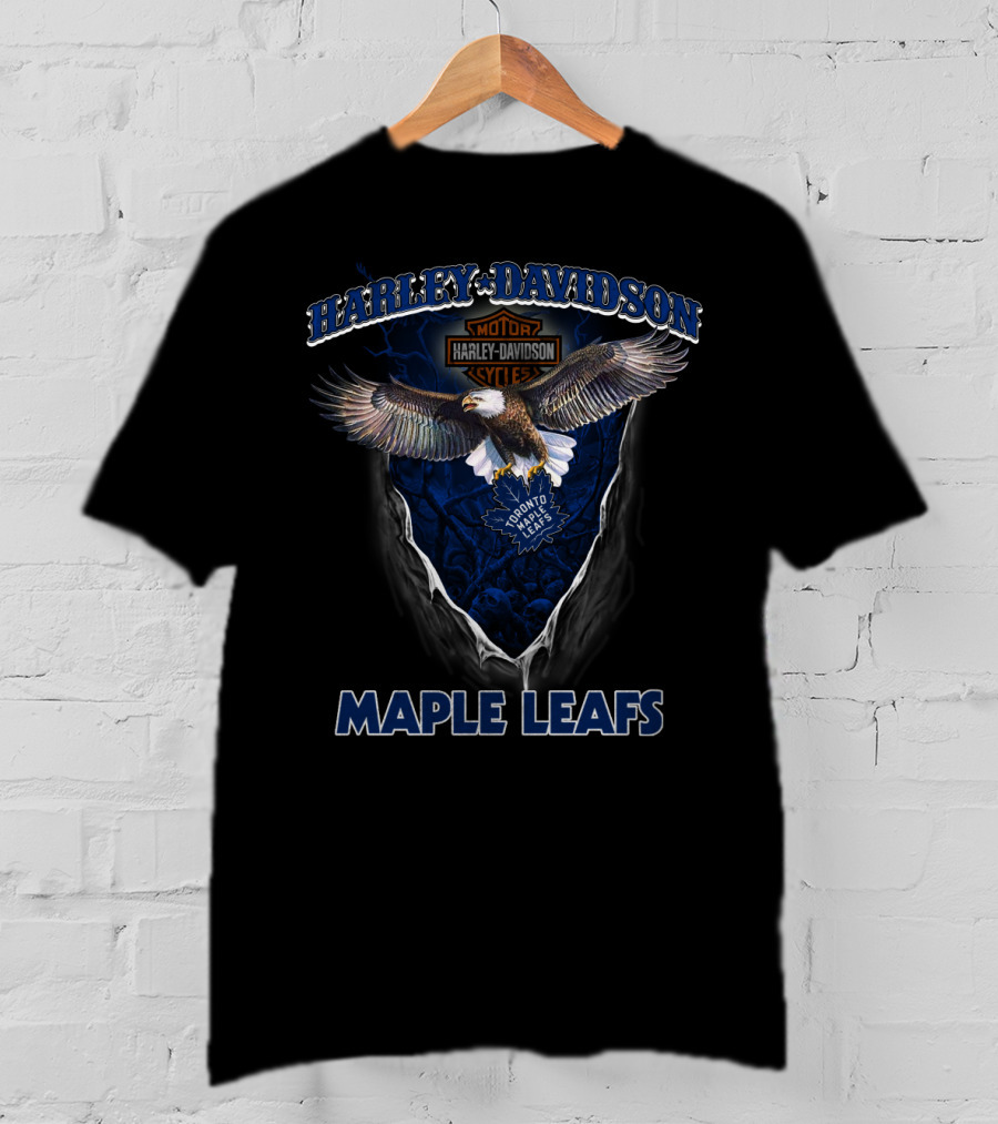 Harley Davidson Toronto Maple Leafs Motorcycle Cycle Eagle T-Shirt