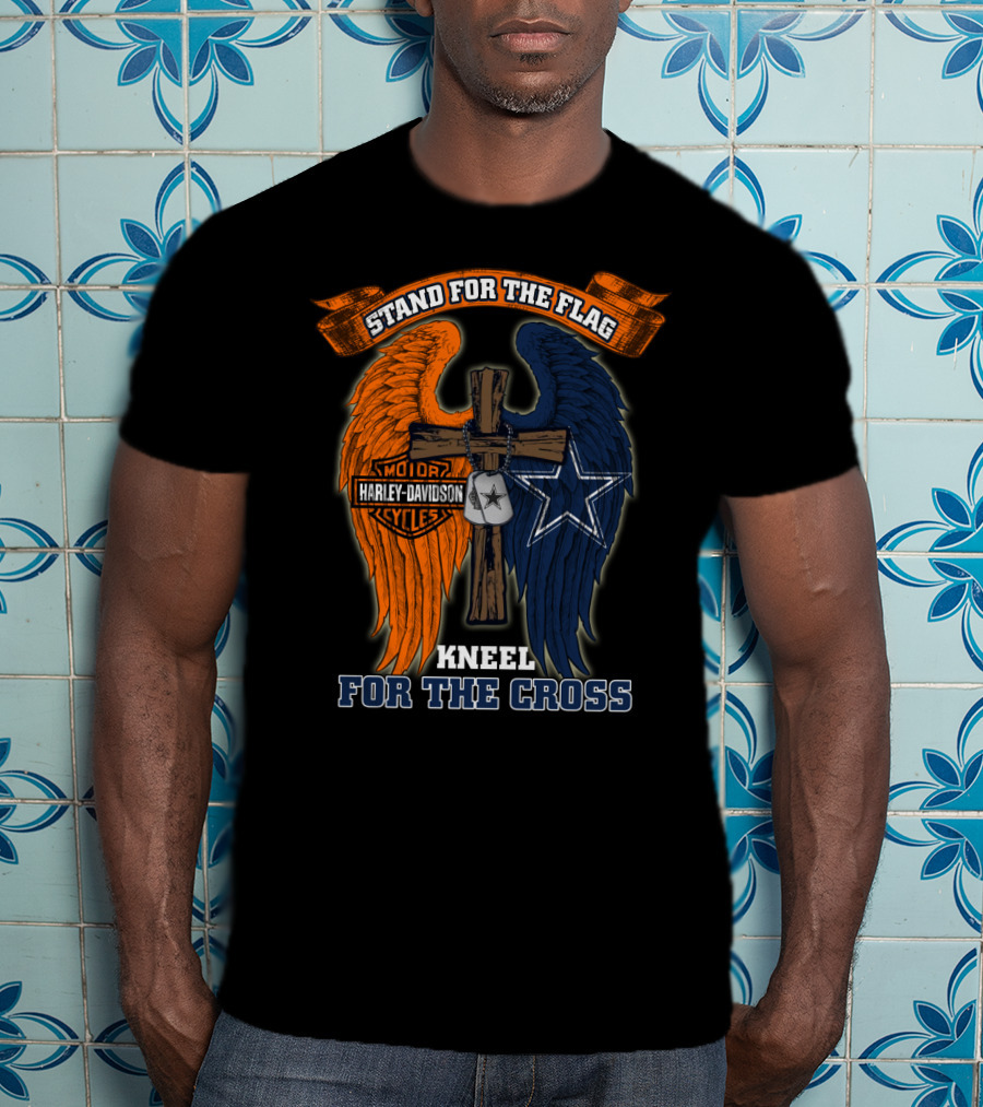 Stand For The Flag Kneel For The Cross Harley Davidson Dallas Cowboys T-Shirt