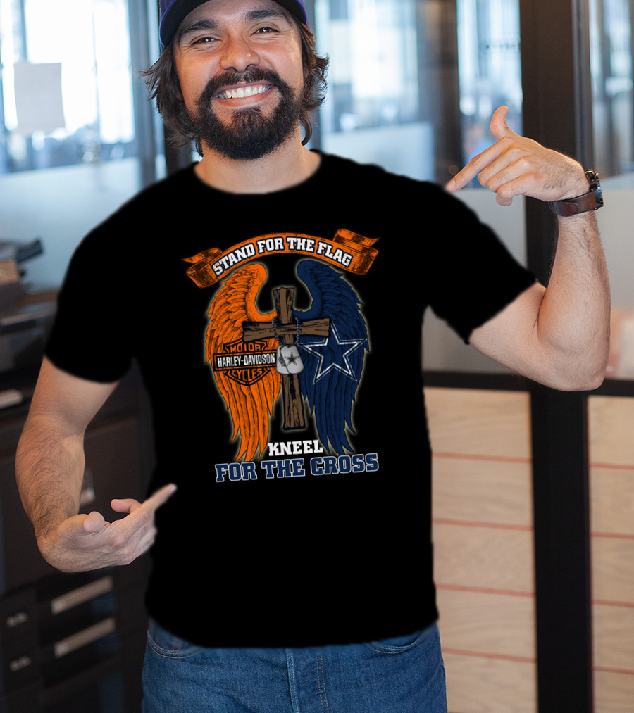 Stand For The Flag Kneel For The Cross Harley Davidson Dallas Cowboys T-Shirt
