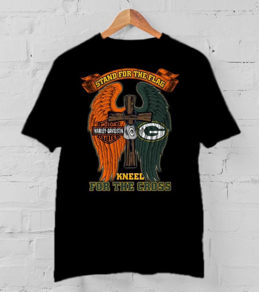 Stand For The Flag Kneel For The Cross Harley Davidson Green Bay Packers T-Shirt
