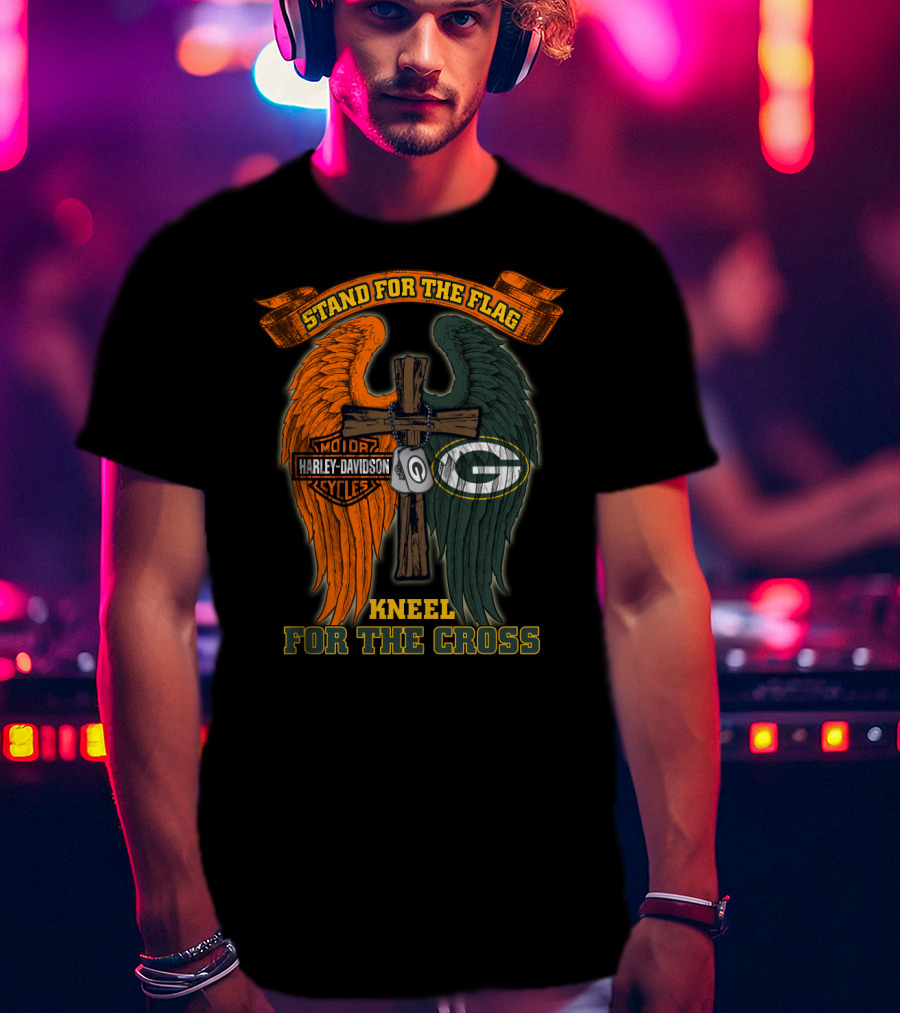 Stand For The Flag Kneel For The Cross Harley Davidson Green Bay Packers T-Shirt