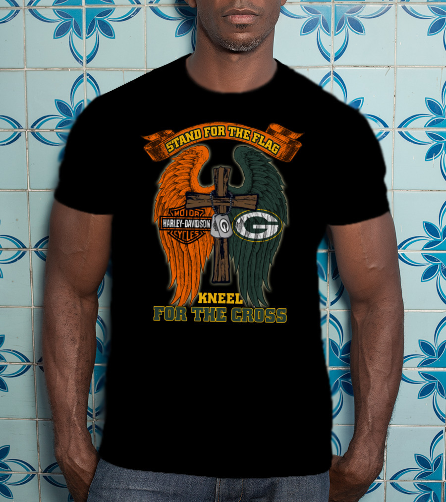 Stand For The Flag Kneel For The Cross Harley Davidson Green Bay Packers T-Shirt