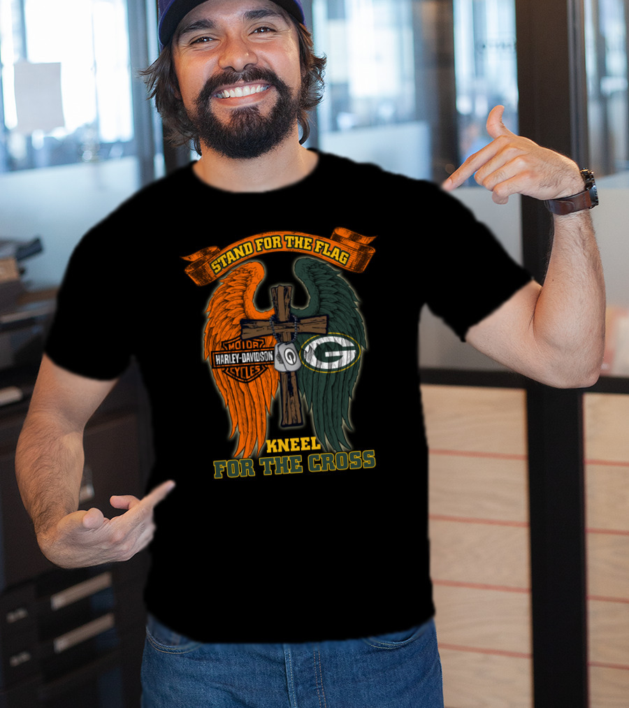 Stand For The Flag Kneel For The Cross Harley Davidson Green Bay Packers T-Shirt