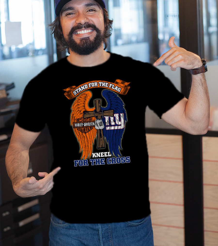 Stand For The Flag Kneel For The Cross Harley Davidson Motorcycles New York Giants T-Shirt