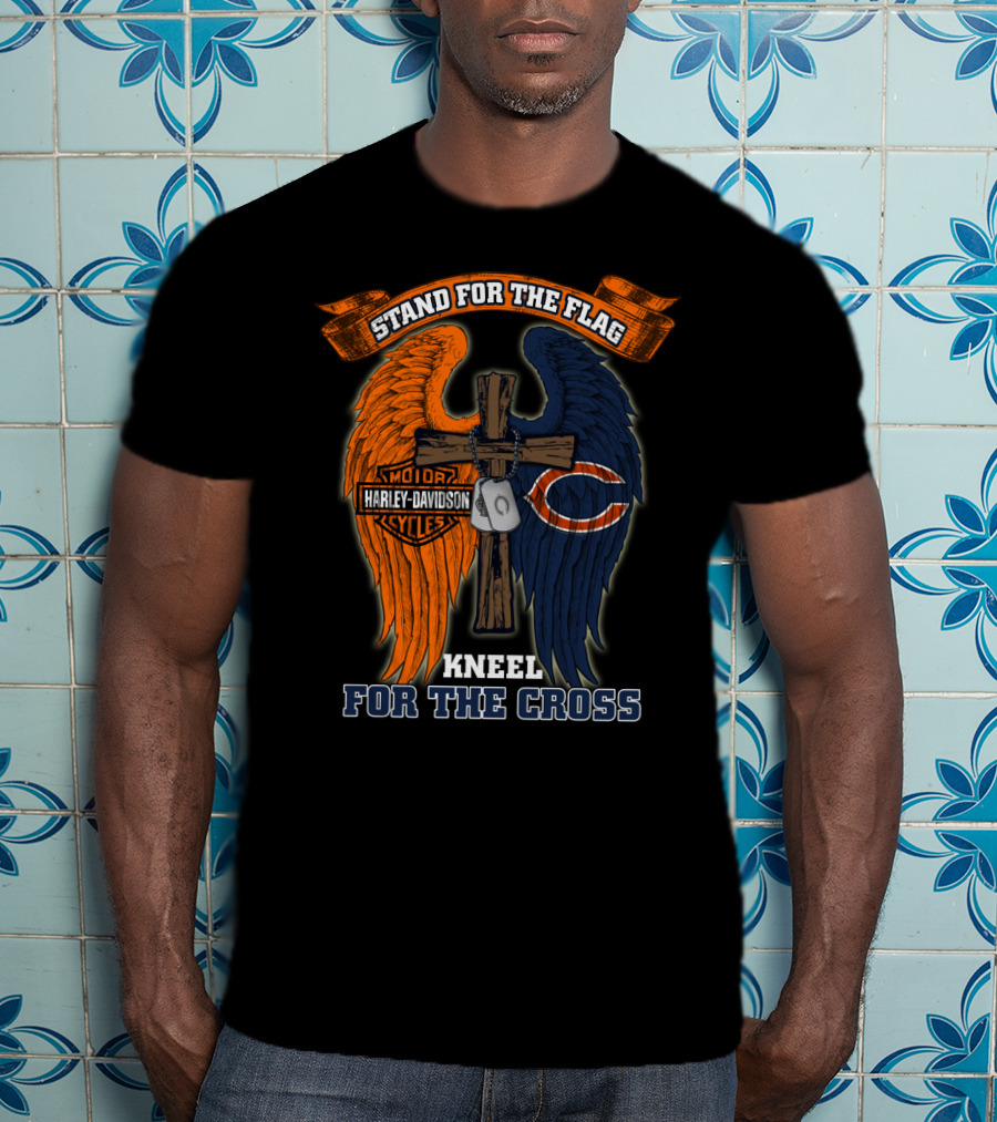 Stand For The Flag Kneel For The Cross Harley Davidson Chicago Bears T-Shirt