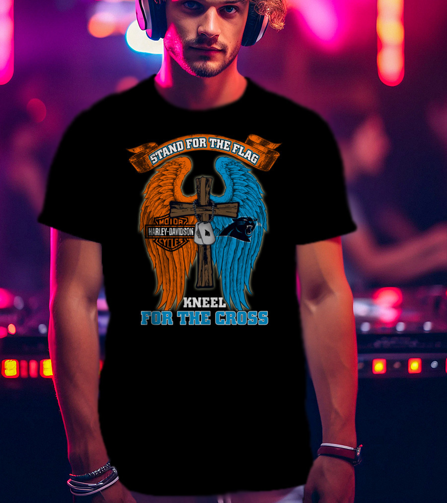Stand For The Flag Kneel For The Cross Harley Davidson Carolina Panthers T-Shirt