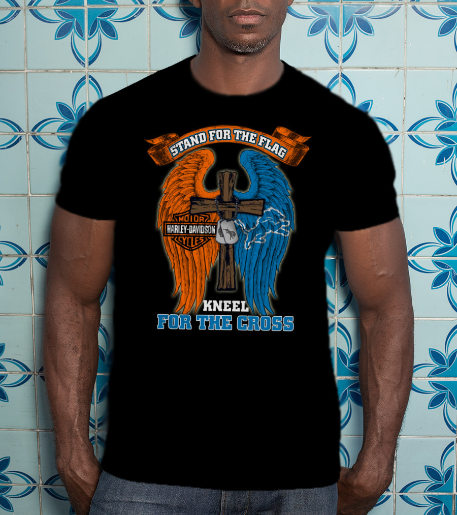 Stand For The Flag Kneel For The Cross Harley Davidson Detroit Lions T-Shirt