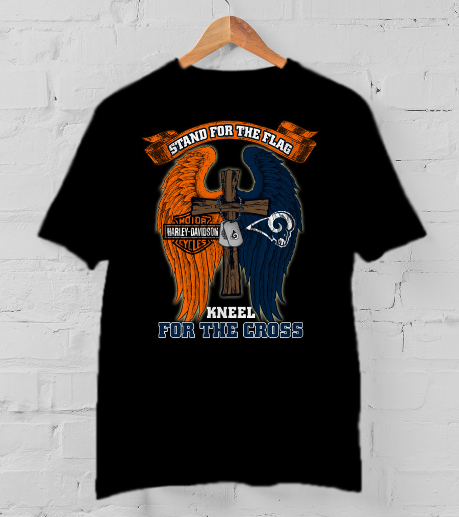 Stand For The Flag Kneel For The Cross Harley Davidson Los Angeles Rams T-Shirt