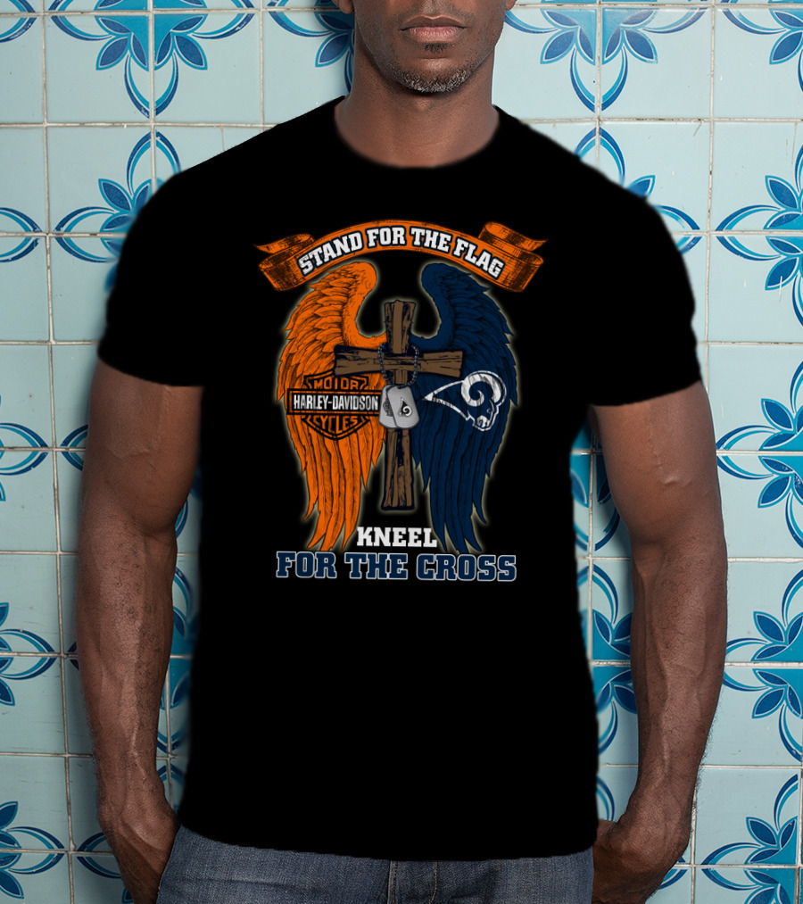 Stand For The Flag Kneel For The Cross Harley Davidson Los Angeles Rams T-Shirt