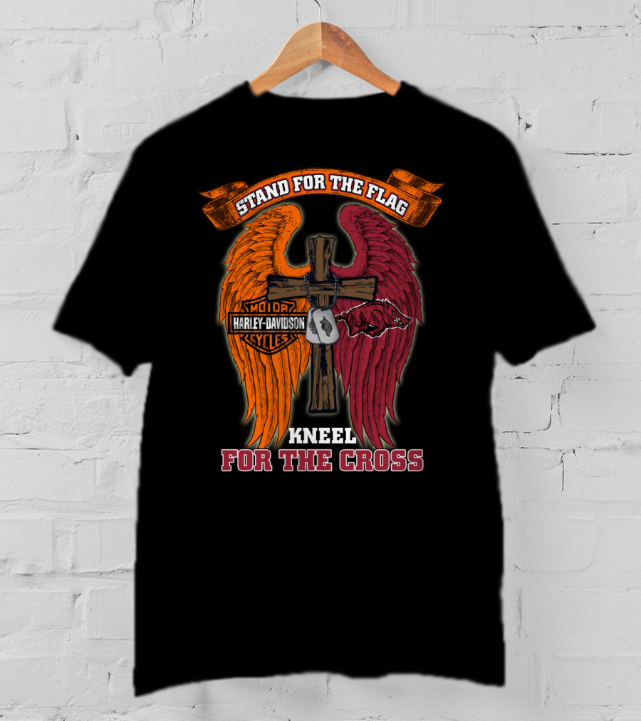 Stand For The Flag Kneel For The Cross Harley Davidson Arkansas Razorbacks T-Shirt