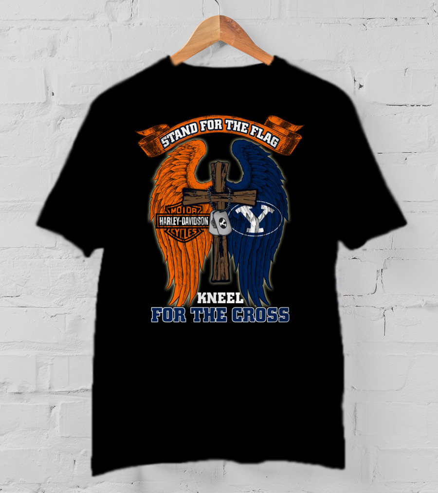 Stand For The Flag Kneel For The Cross Harley Davidson Byu Cougars T-Shirt