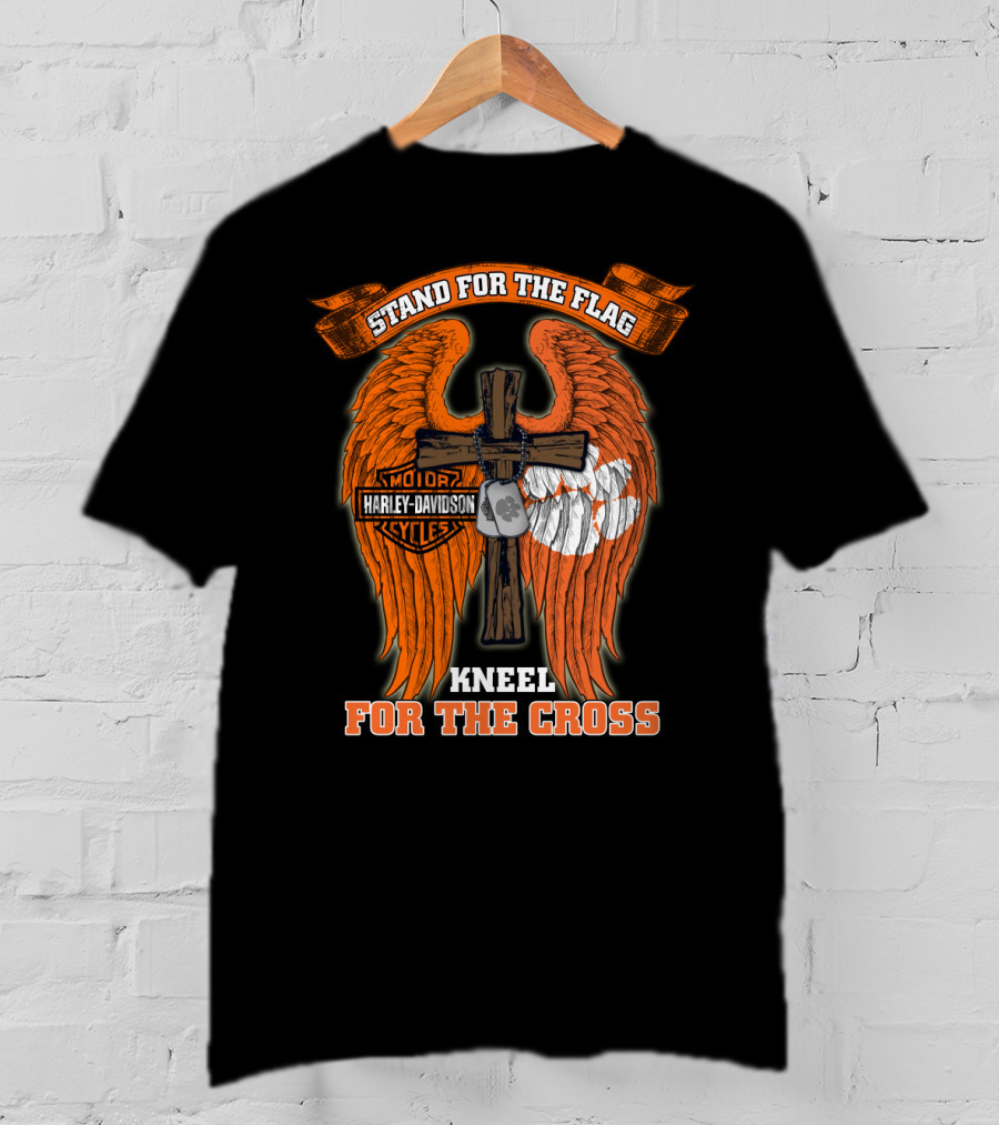 Stand For The Flag Kneel For The Cross Harley Davidson Clemson Tigers T-Shirt
