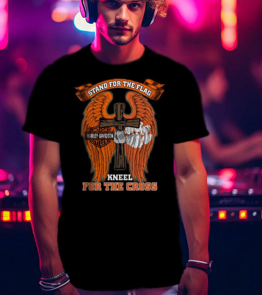 Stand For The Flag Kneel For The Cross Harley Davidson Clemson Tigers T-Shirt